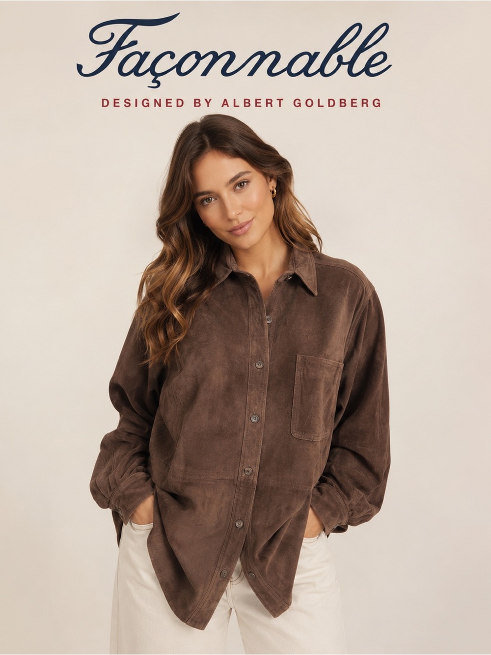 Faconnable Genuine Suede Leather Oversized Shirt Jacket